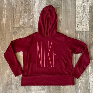 Nike Dri-Fit Red Hooded Sweatshirt with Pink Nike logo